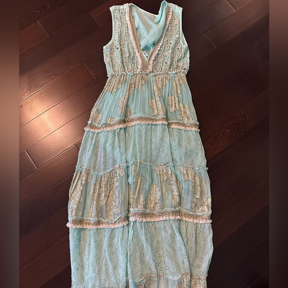 Chic Mint Maxi Dress with Lace Detailing